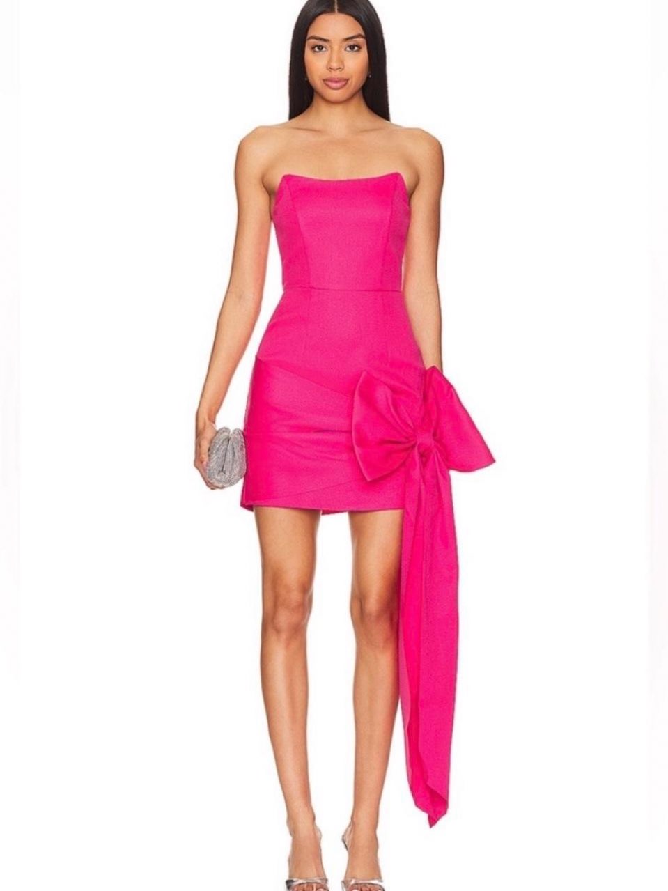 Hot Pink Strapless Bow Mini Dress