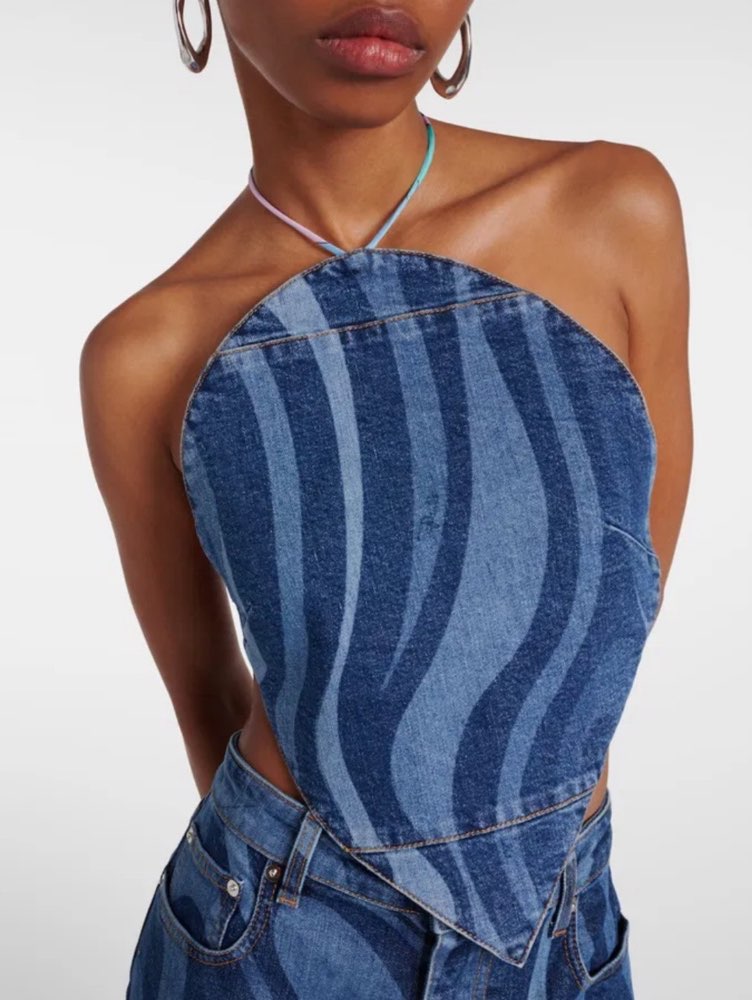 Pucci Wavy Print Denim Halter Top