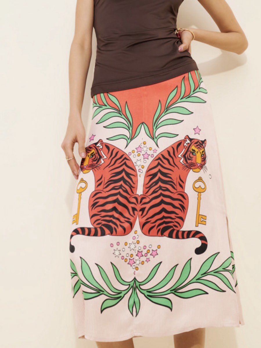 Tiger Print Midi Skirt