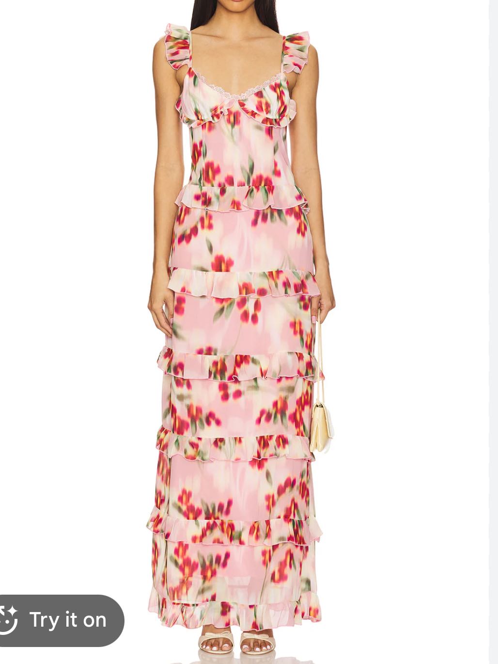 Pink Floral Ruffle Maxi Dress