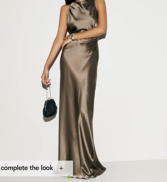 Reformation Bronze Halter Neck Satin Maxi Dress