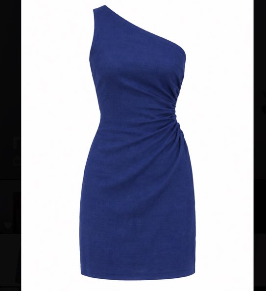 Blue One-Shoulder Ruched Mini Dress