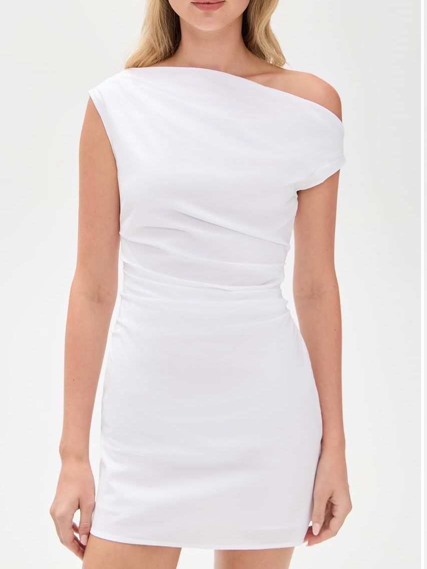 Light Blue One-Shoulder Ruched Mini Dress