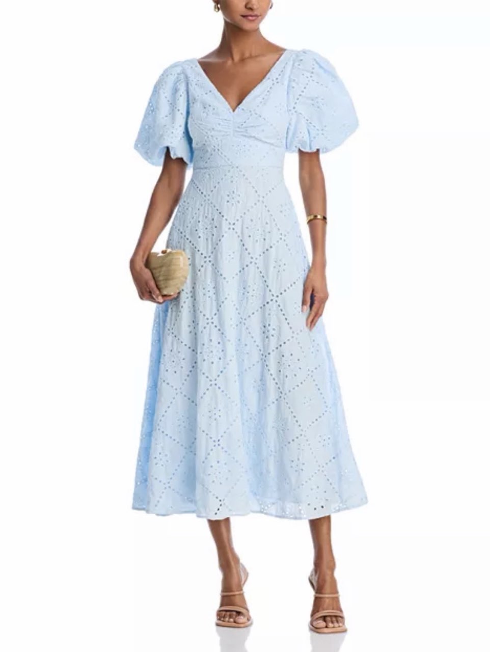 Aqua Puff Sleeve Eyelet Dress