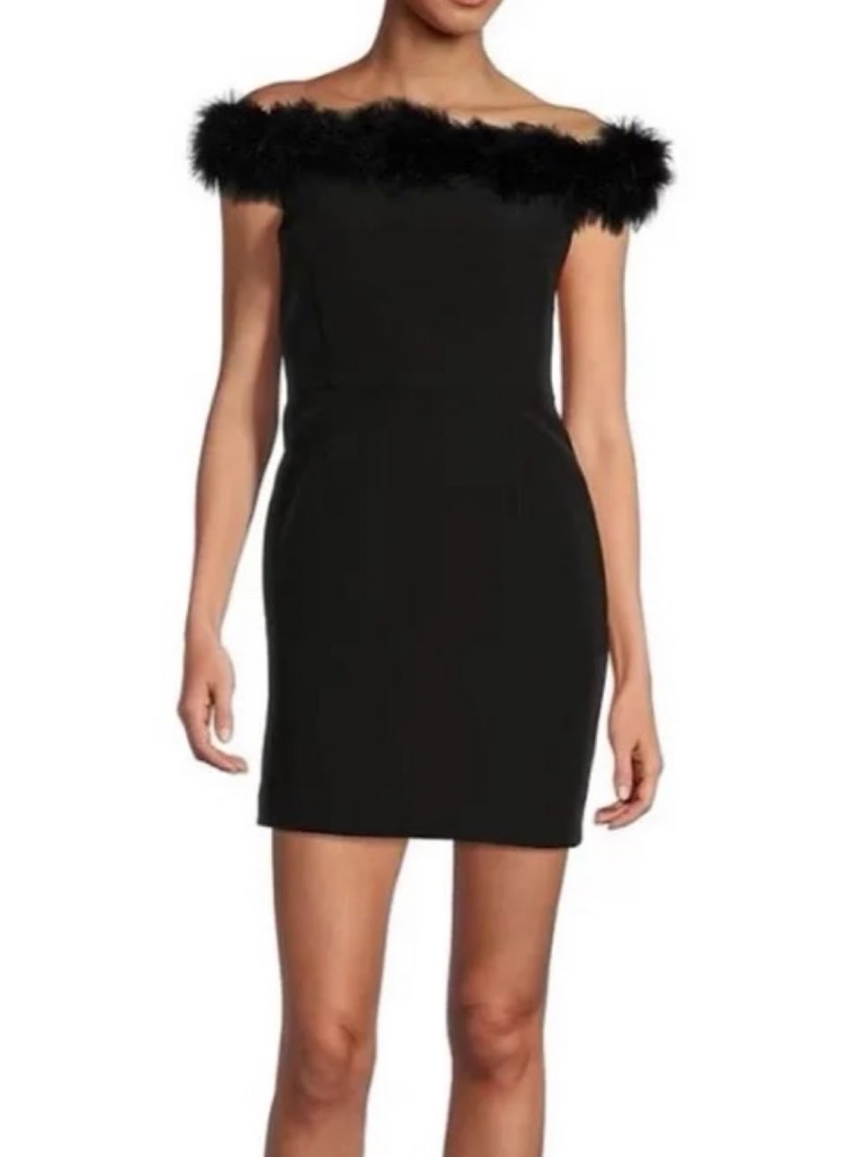 Black feather trim dress