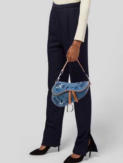 Dior Denim Embroidered Saddle Bag