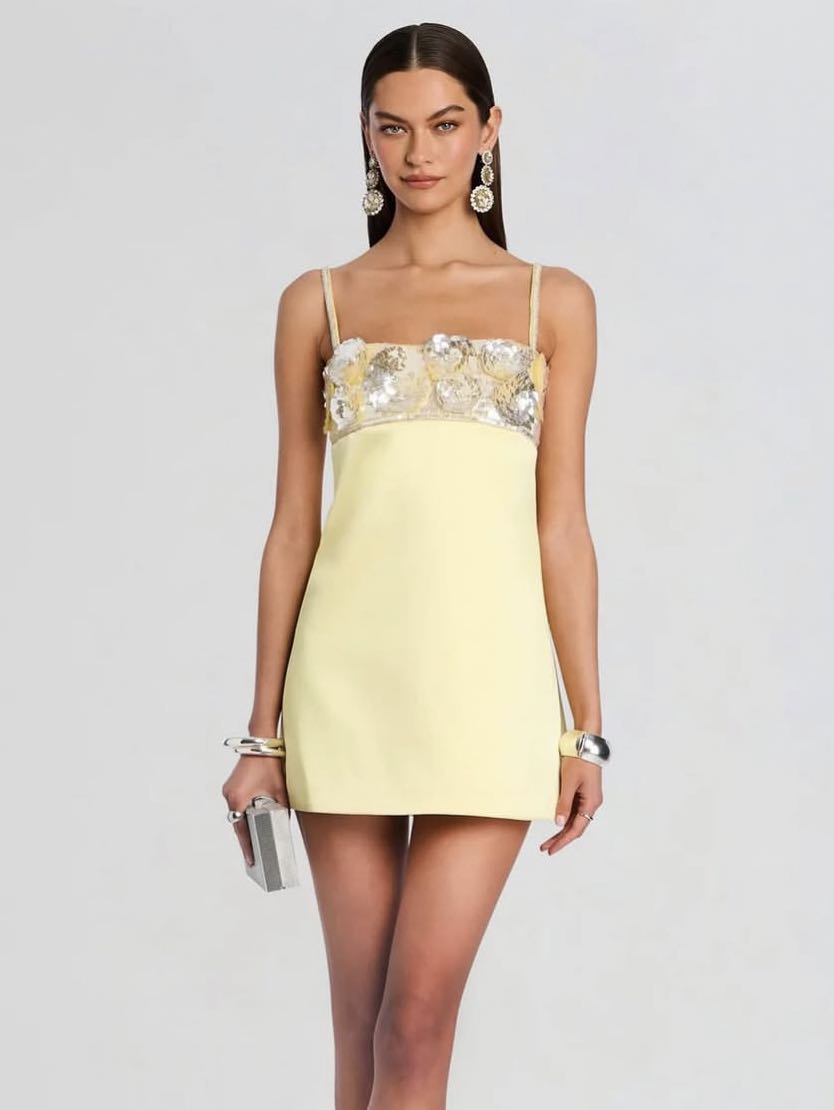 Yellow Sequin Embellished Mini Dress