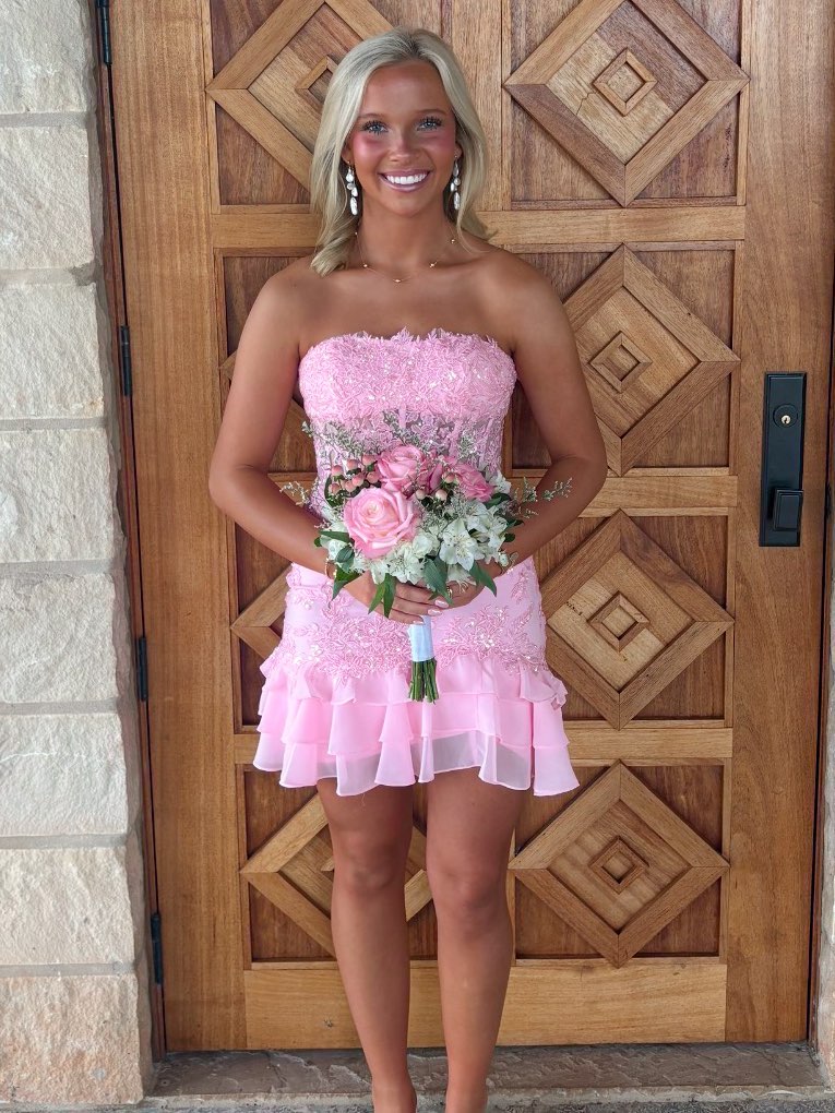 Pink Embroidered Ruffle Mini Dress