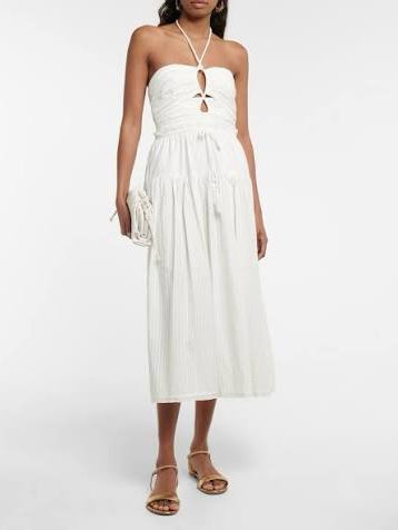 Emmaline Halterneck Ruched Cotton Midi Dress