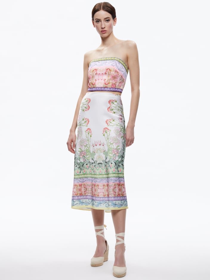 Floral Strapless Crop Top and Midi Skirt Set
