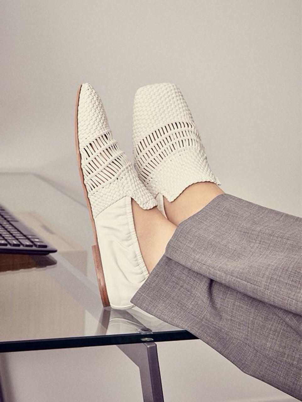 White Woven Leather Loafers