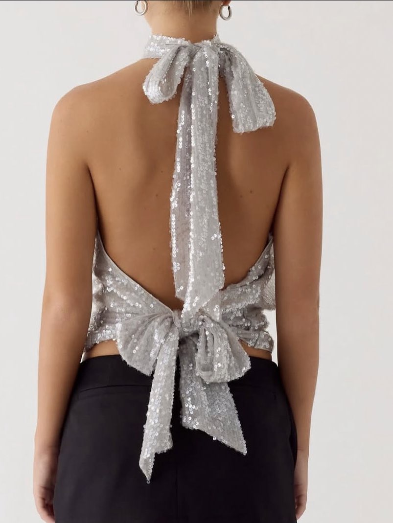 Silver Sequin Halter Top