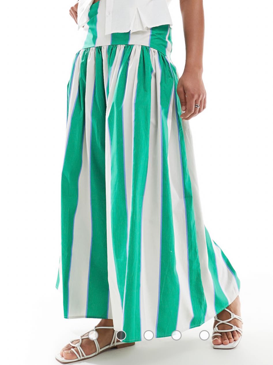 Dropped Waist Maxi Skirt in Green Stripe