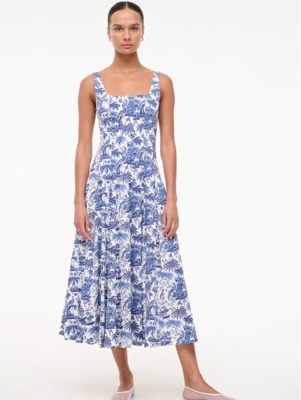 Staud Blue Toile Jungle Midi Dress