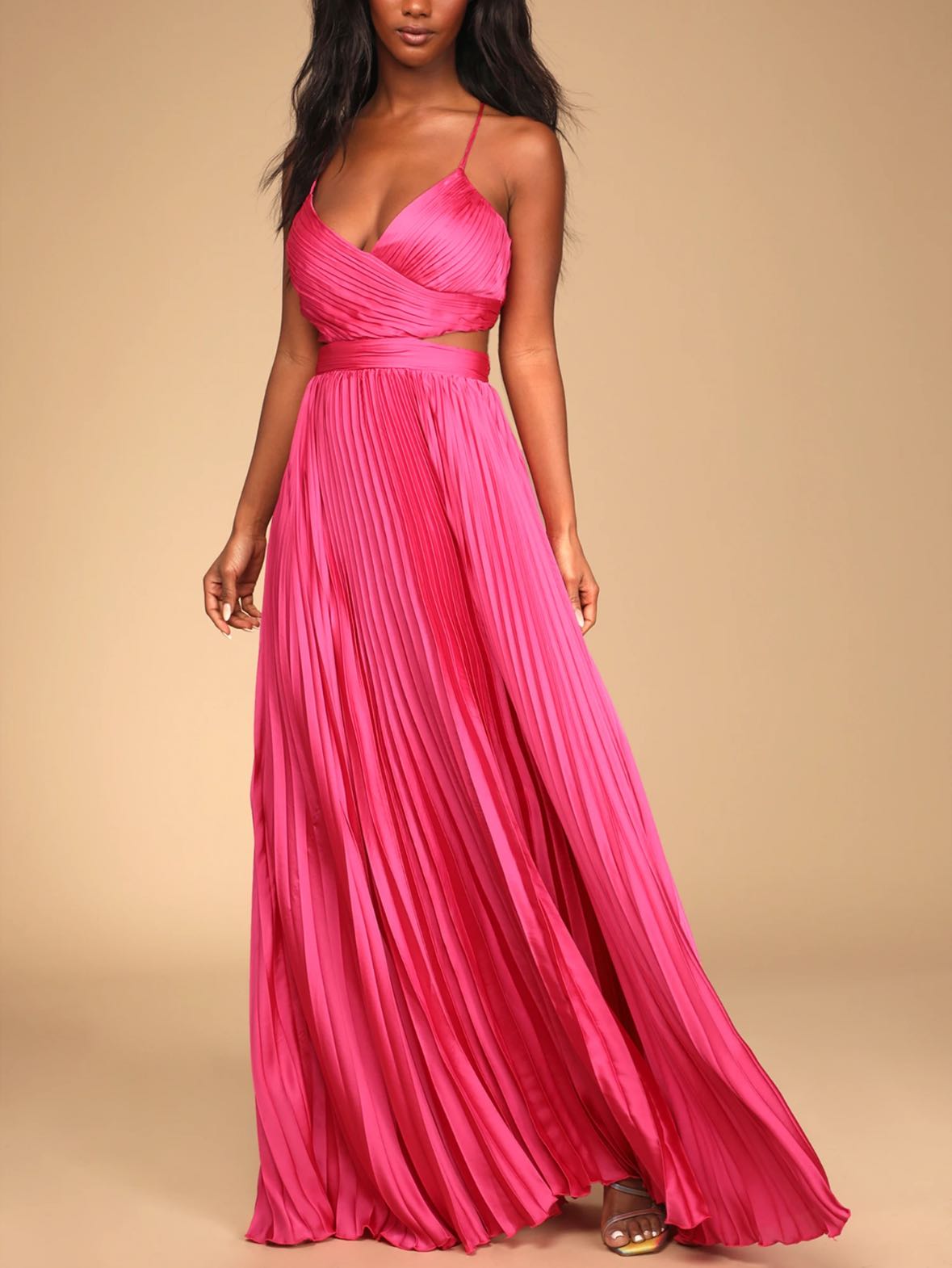 Lulus Got the Glam Pink Pleated Cutout Maxi Dress
