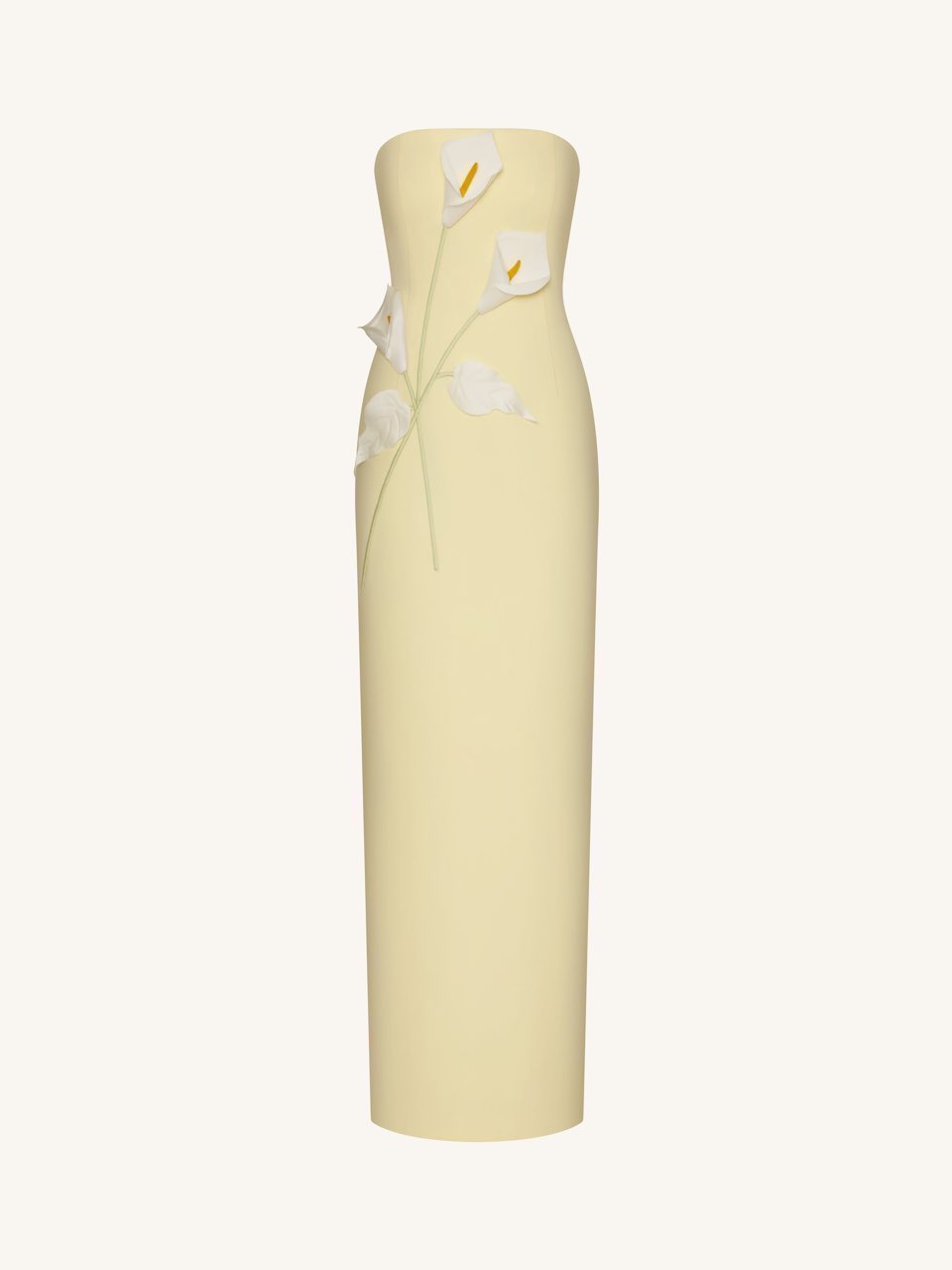 Floral Appliqué Strapless Dress - Yellow