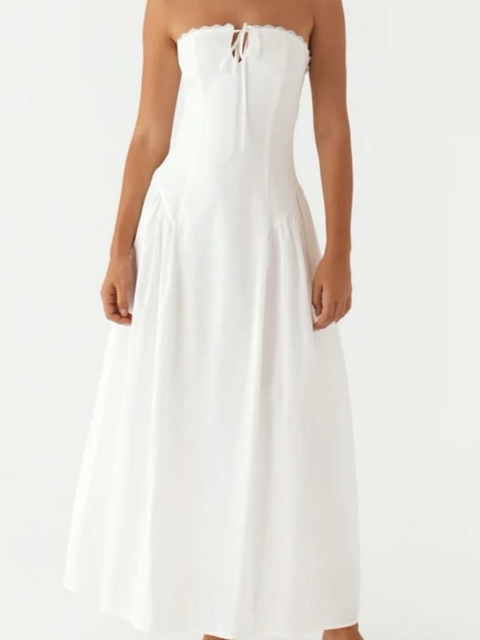 Peppermayo White Strapless Tie-Front Maxi Dress