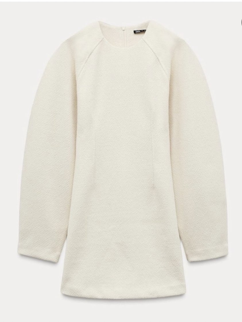 Cream Long-Sleeve Mini Dress