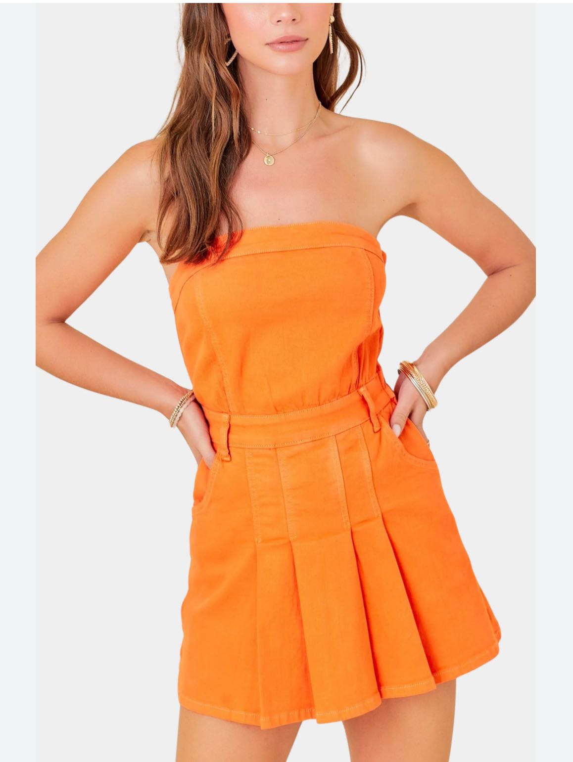 orange denim romper
