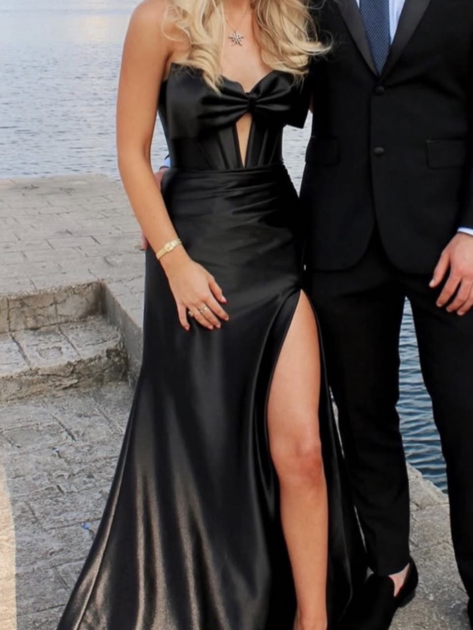 Black Satin Evening Gown