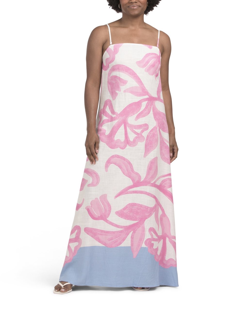 Linen Blend Sleeveless Border Print Maxi Dress