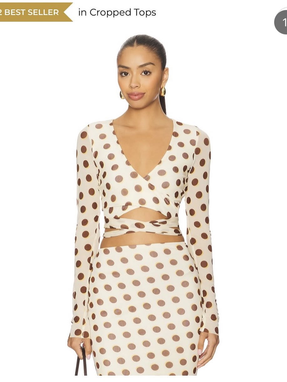 Polka Dot Long Sleeve Wrap Crop Top