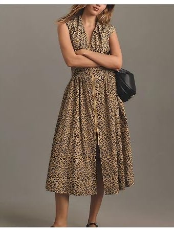 Cheetah Front Zip Midi Dress