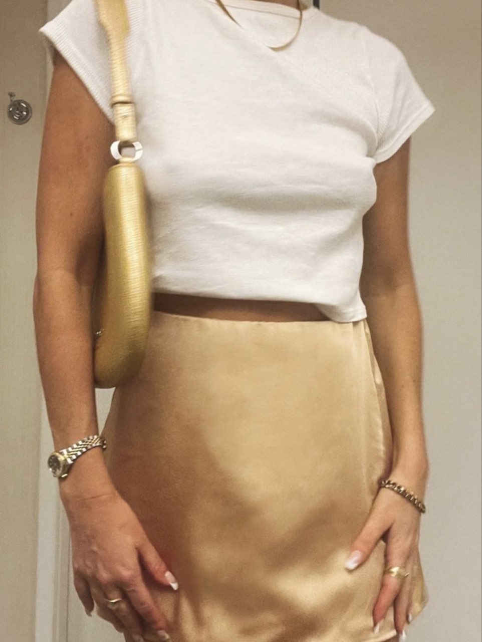 Gold Satin Mini Skirt
