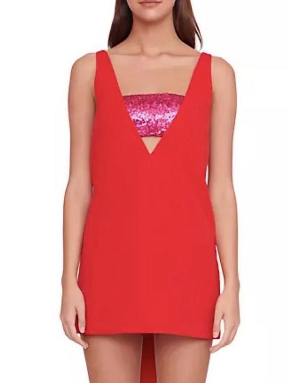 Red Deep V-Neck Mini Dress with Bow Back