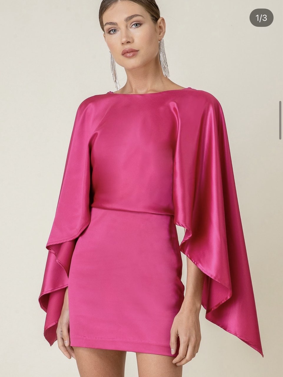 Fuchsia Satin Cape Mini Dress
