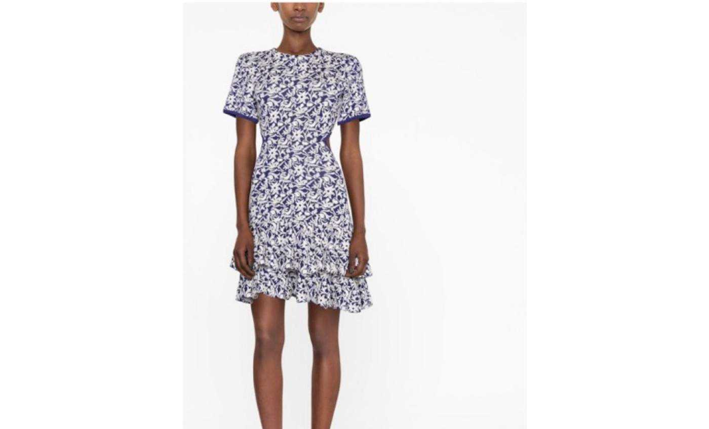 Maje Navy Floral Print Fit-and-Flare Dress