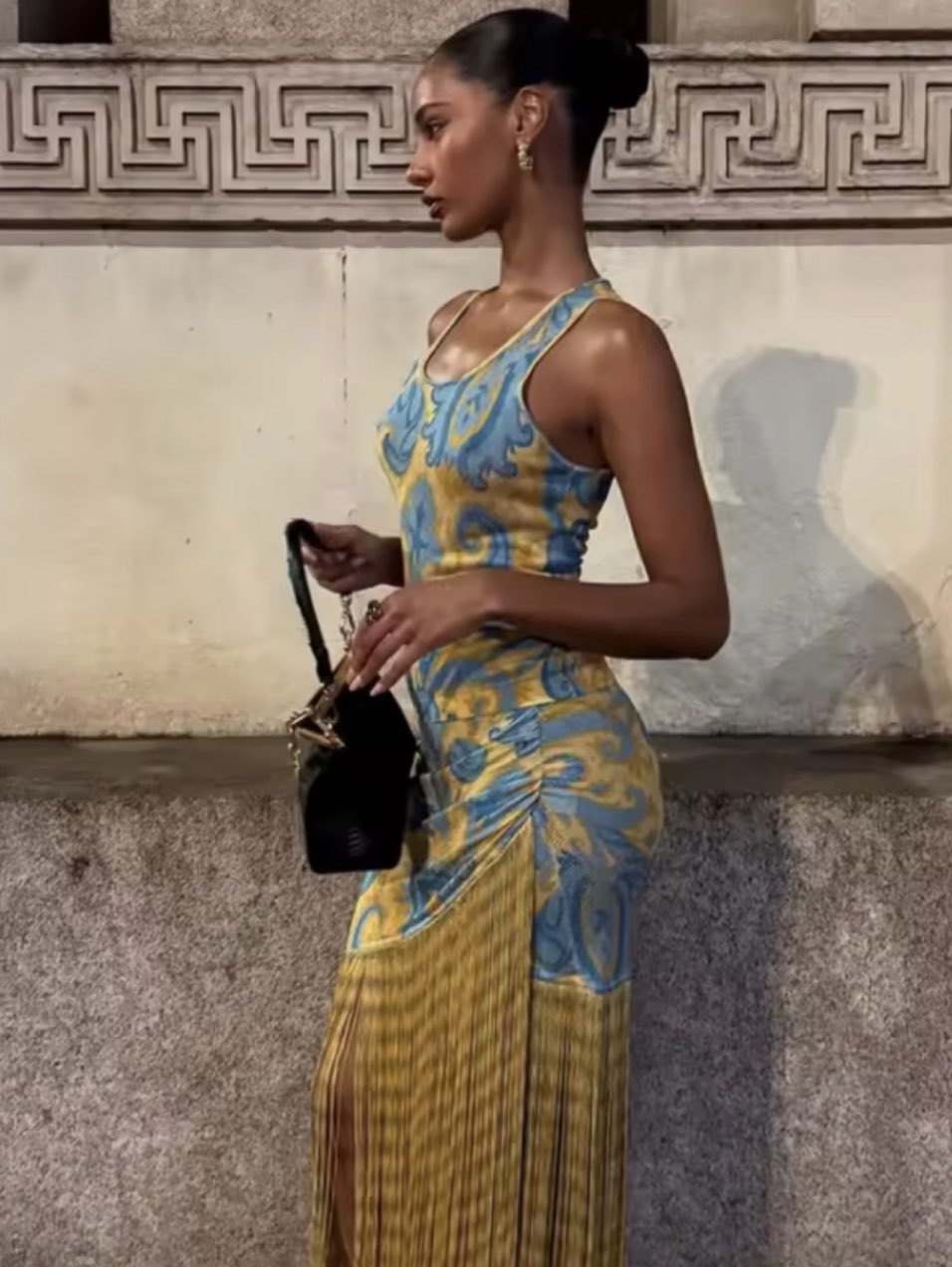 Baroque Print Fringe Midi Dress