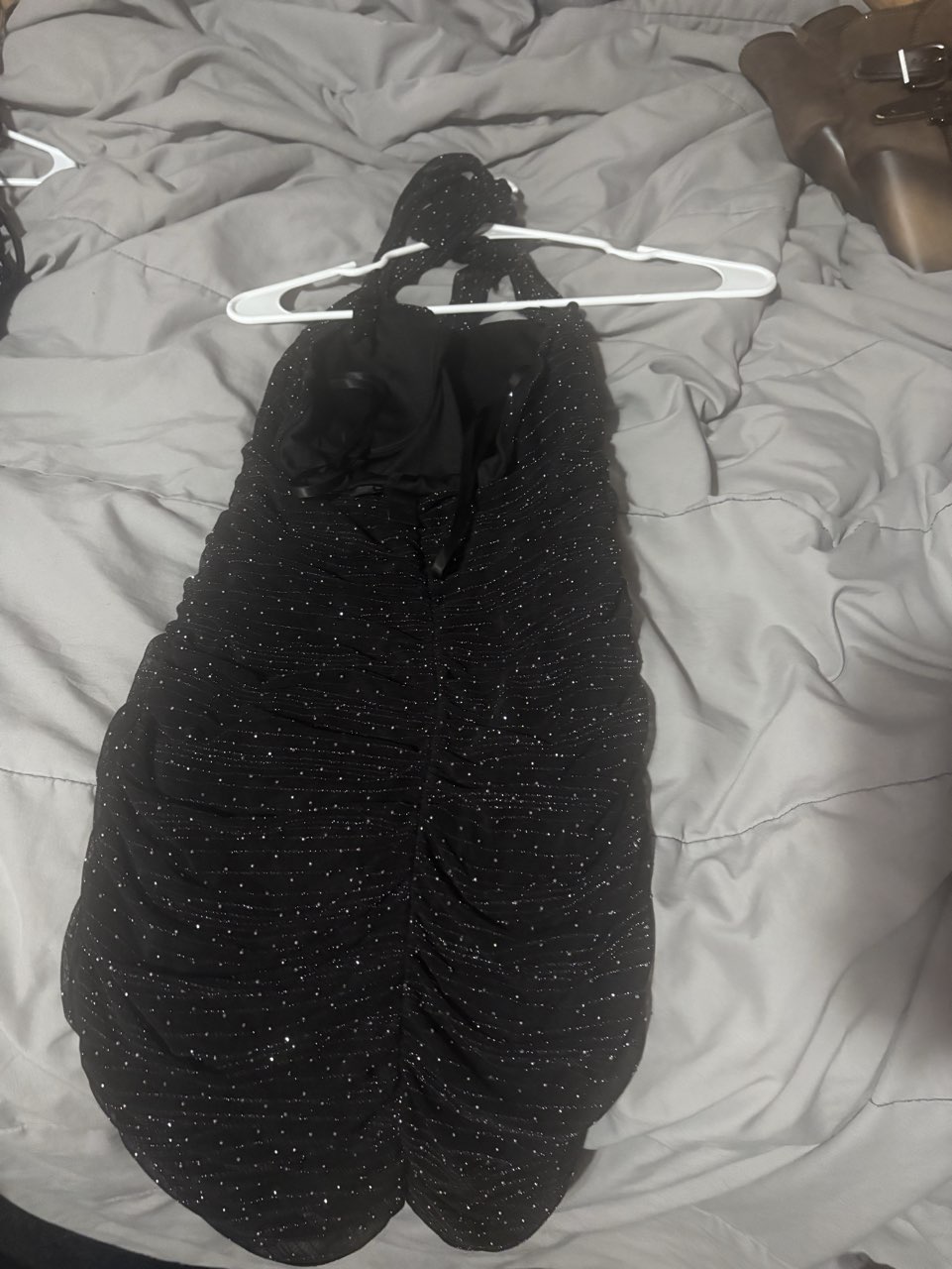 Black Sparkle Halter Mini Dress