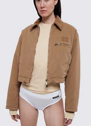 Miu Miu Tan Corduroy Collar Cropped Jacket