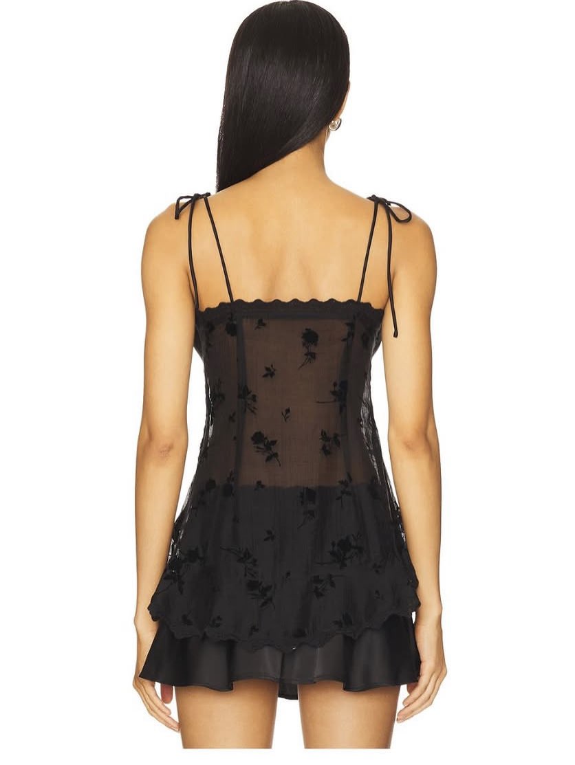 Black Lace & Satin Tie-Front Camisole Top
