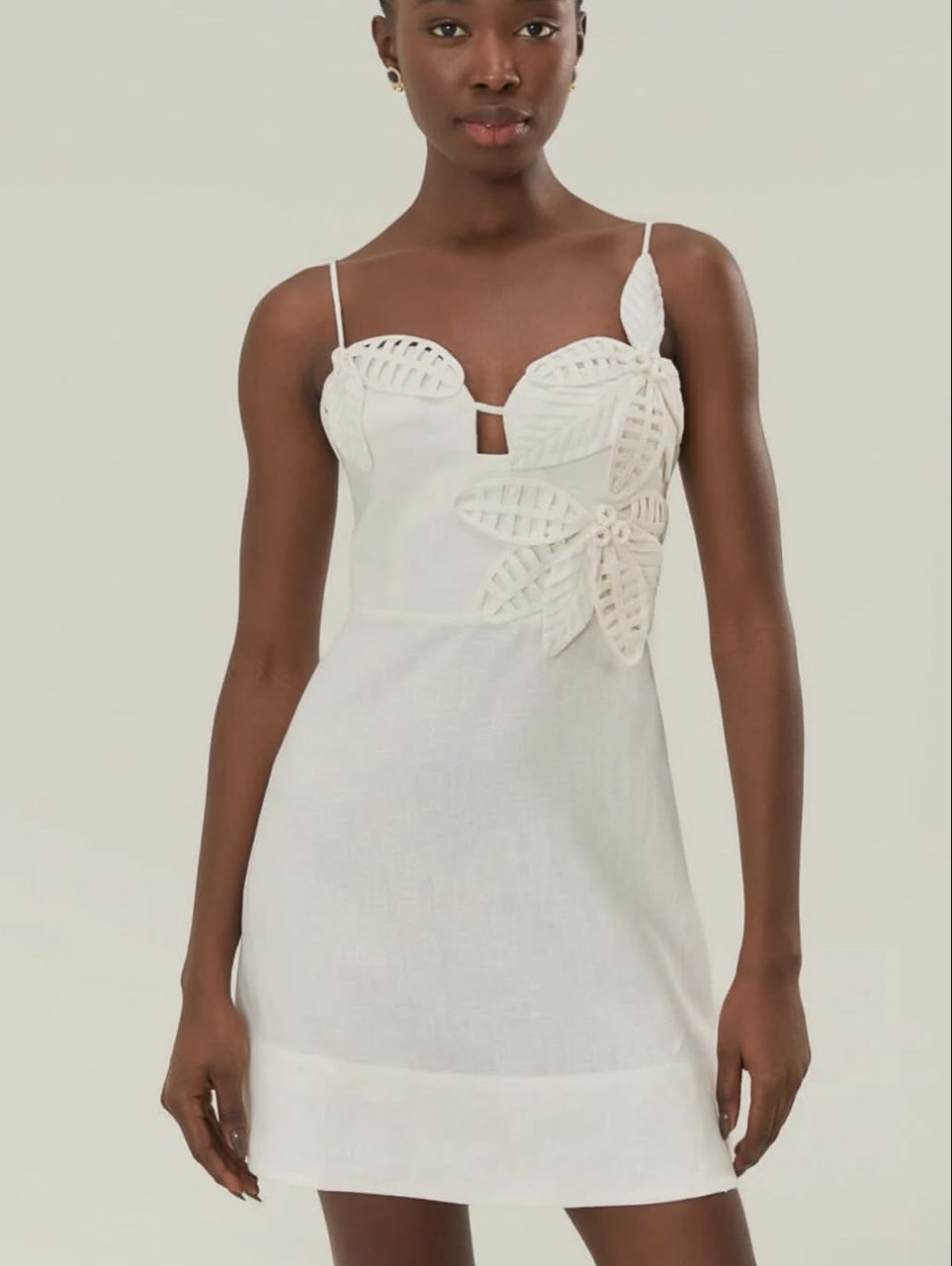White Leaf Applique Mini Dress