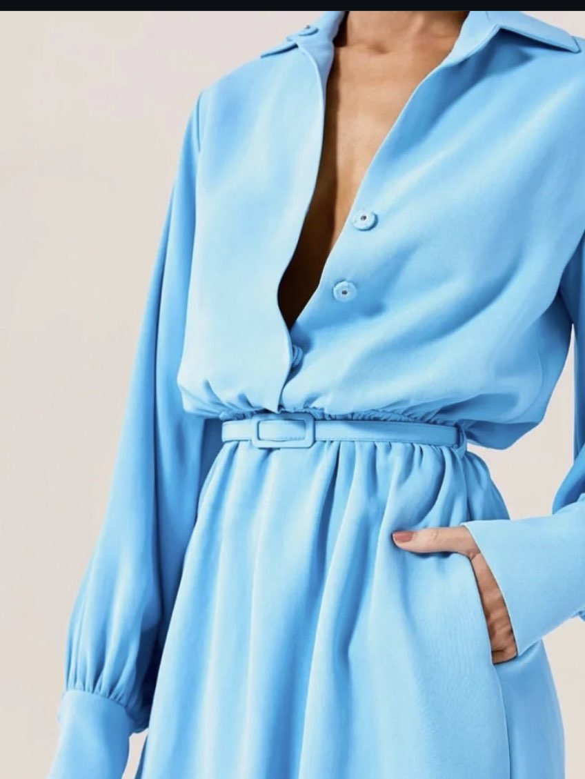 Belted Light Blue Mini Dress