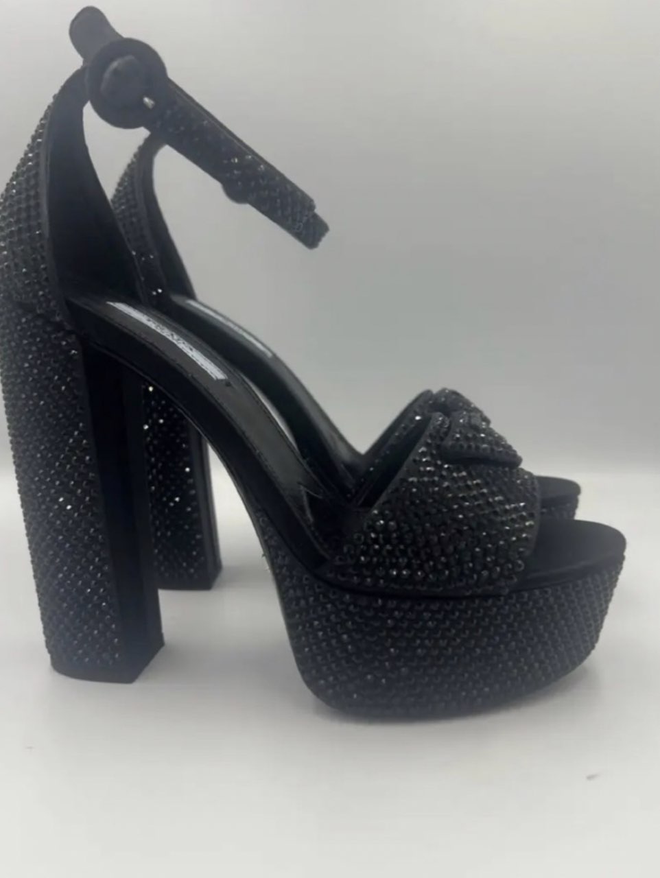 Prada Black Crystal Embellished Platform Sandals