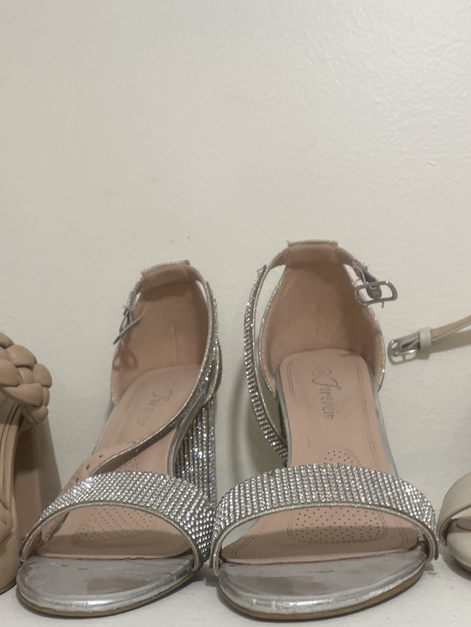 Silver Rhinestone Block Heel Sandals