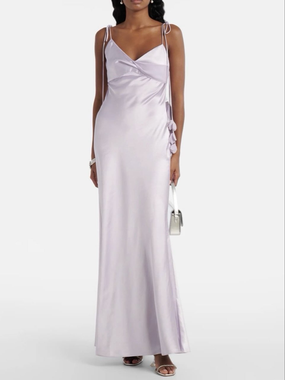 Self Portrait Appliqué Lilac Satin Maxi Dress