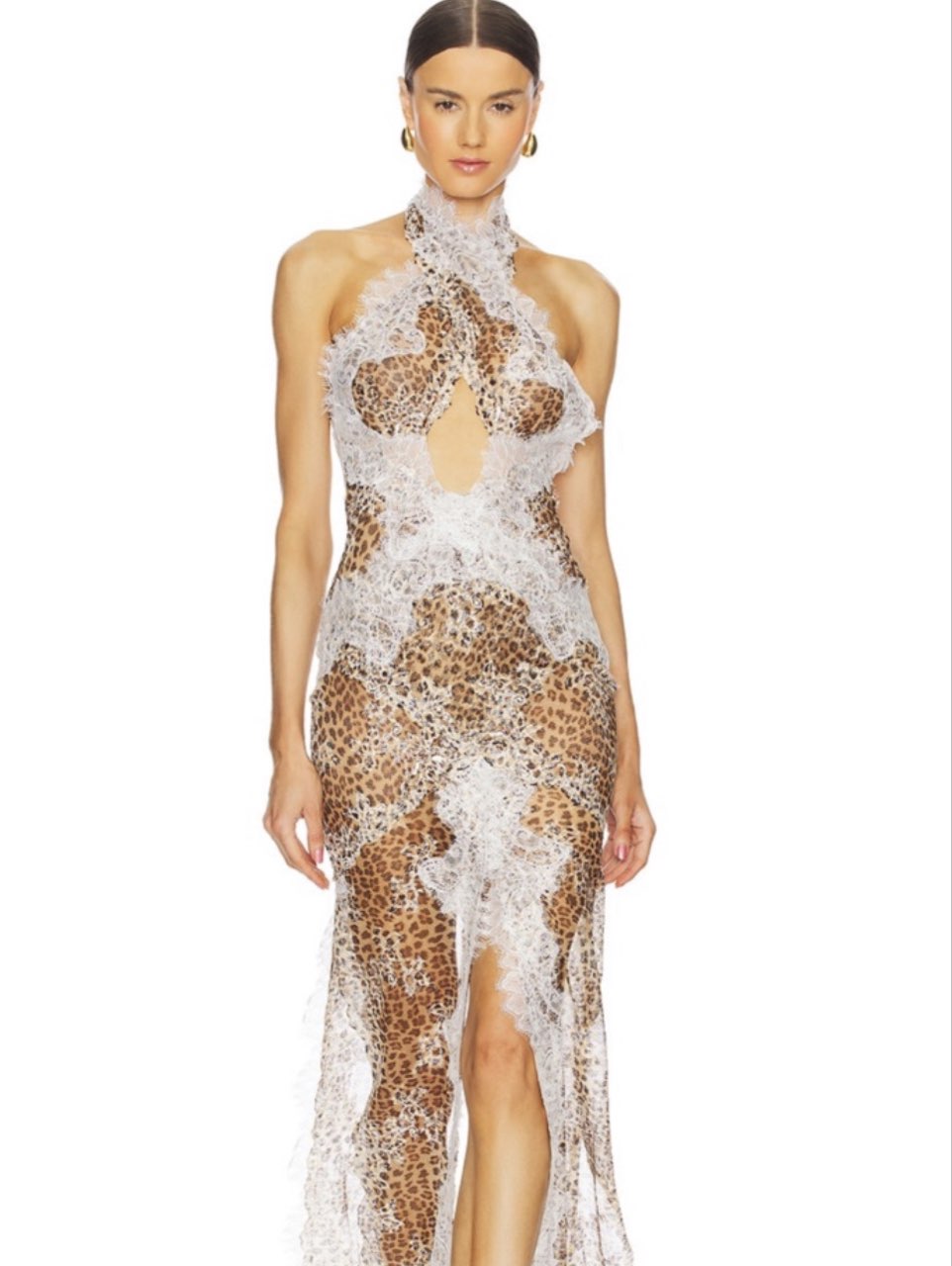 Leopard Print Lace Halter Dress