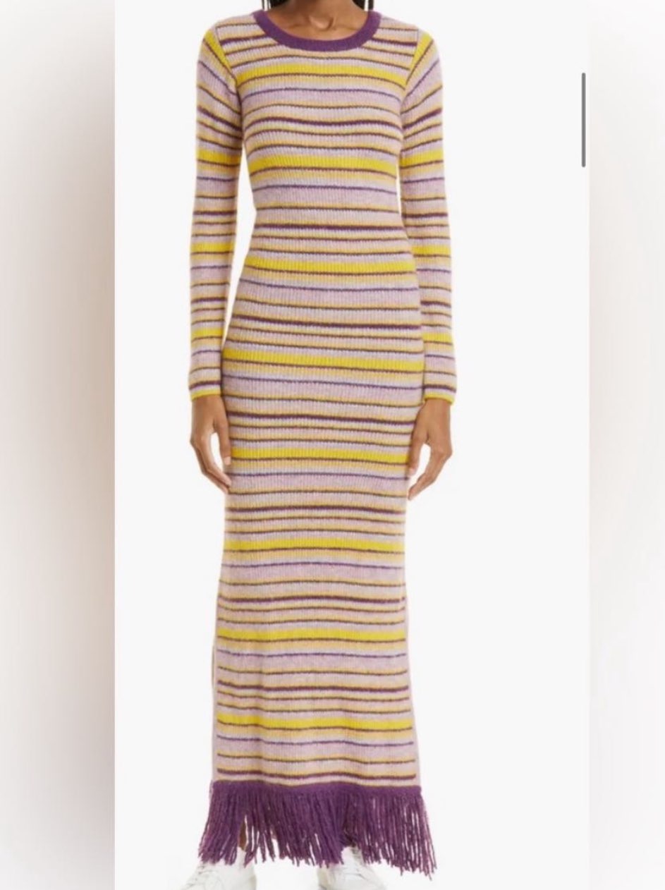 Sloane Fringe Long Sleeve Ribbed Maxi Dress