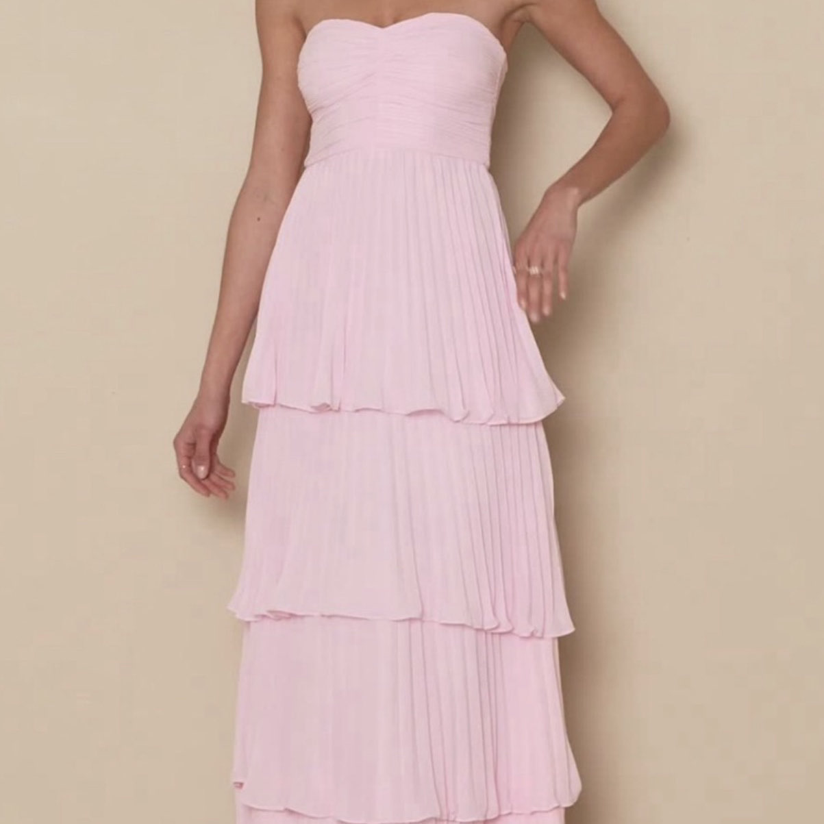 Boutique Pink Pleated Tiered Maxi Dress
