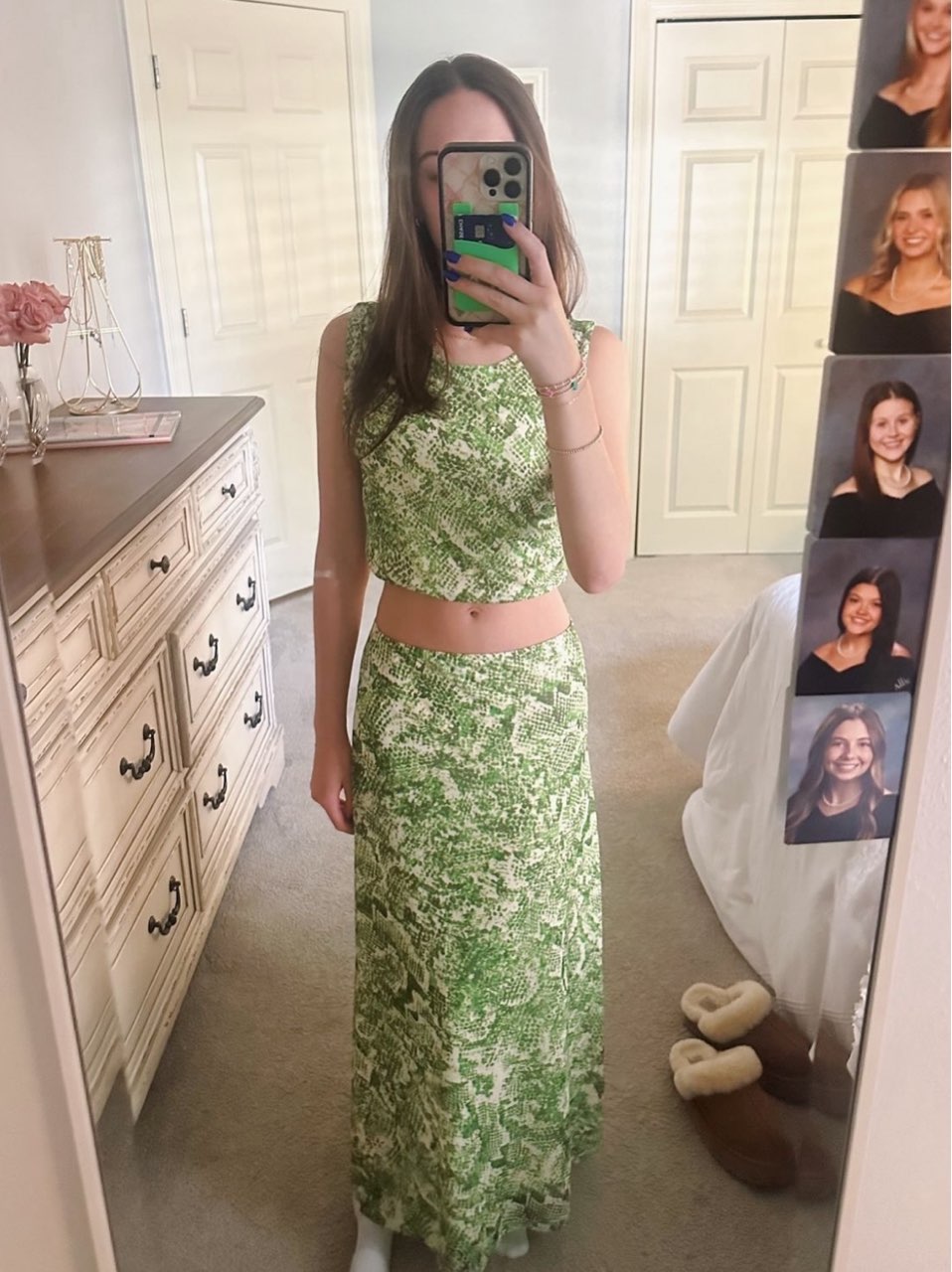 Steve Madden Green Snakeskin Print Crop Top and Skirt Set XS/S