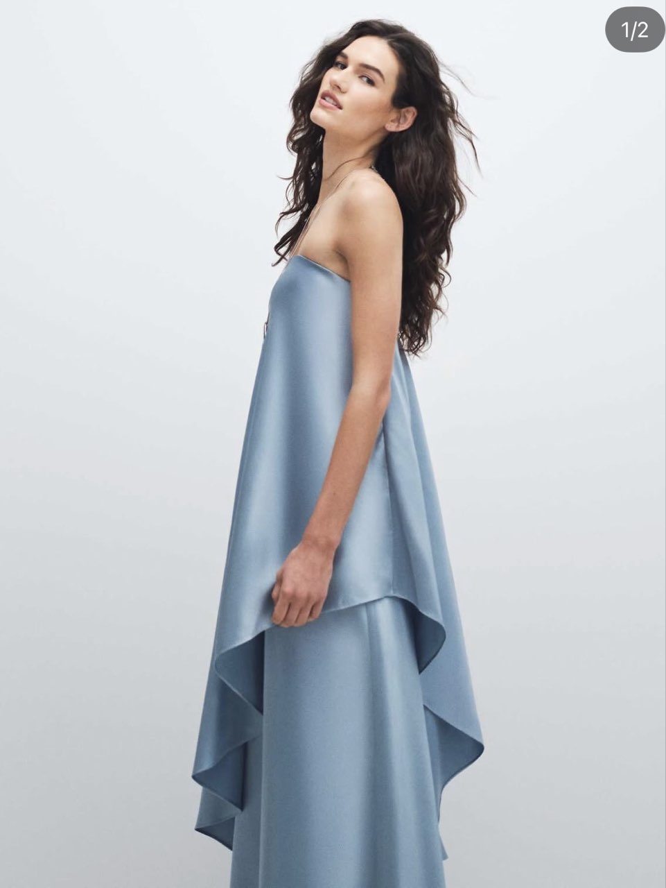 Dusty Blue Strapless Layered Maxi Dress