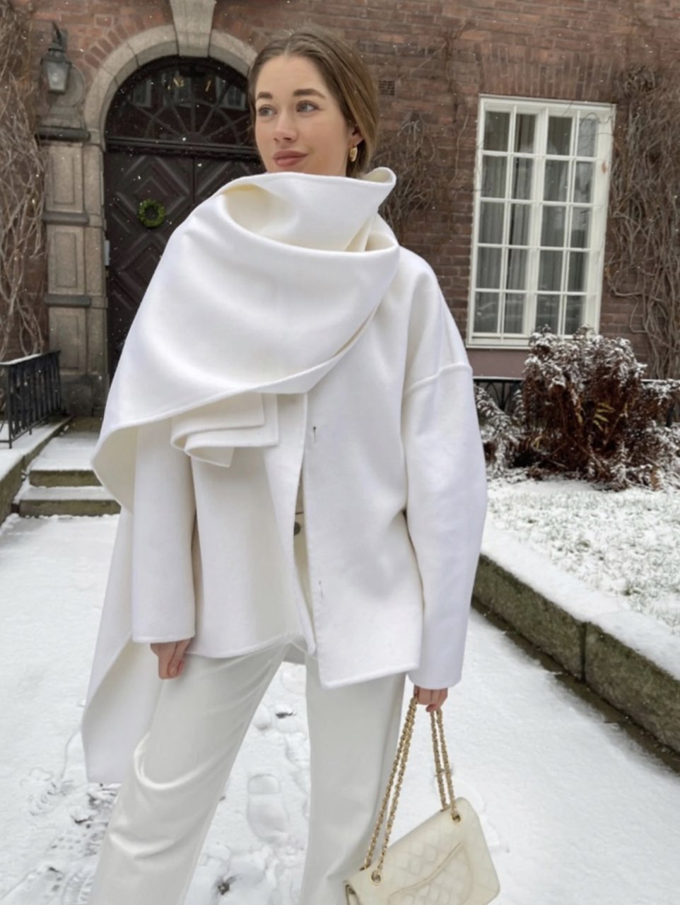 White Oversized Scarf Jacket