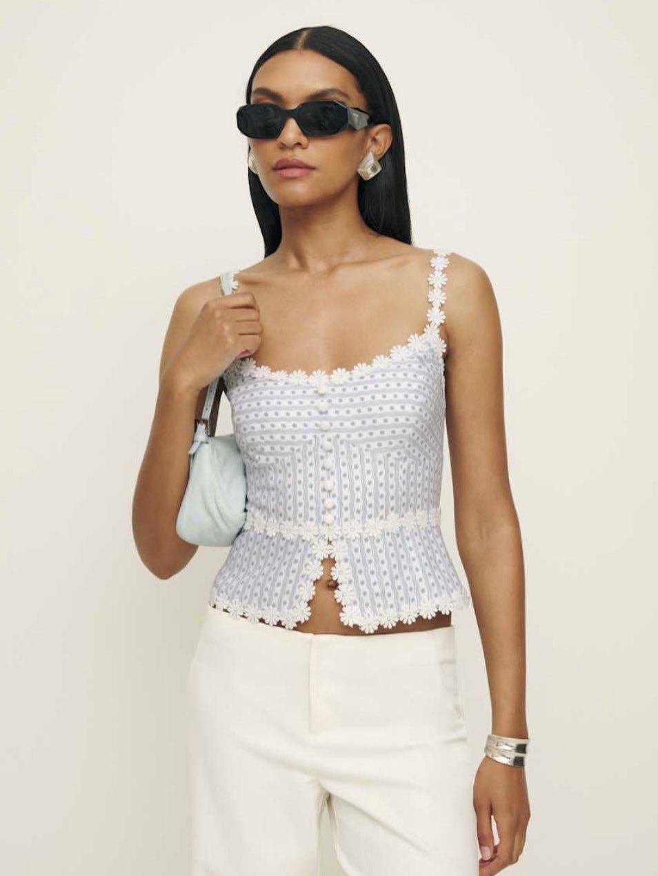 Reformation Floral Trim Button Front Tank