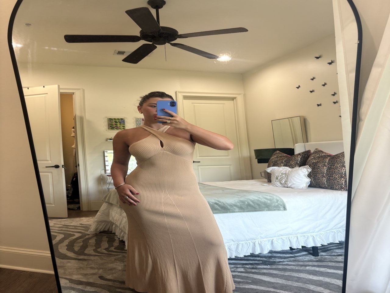Beige Ribbed Halter Maxi Dress