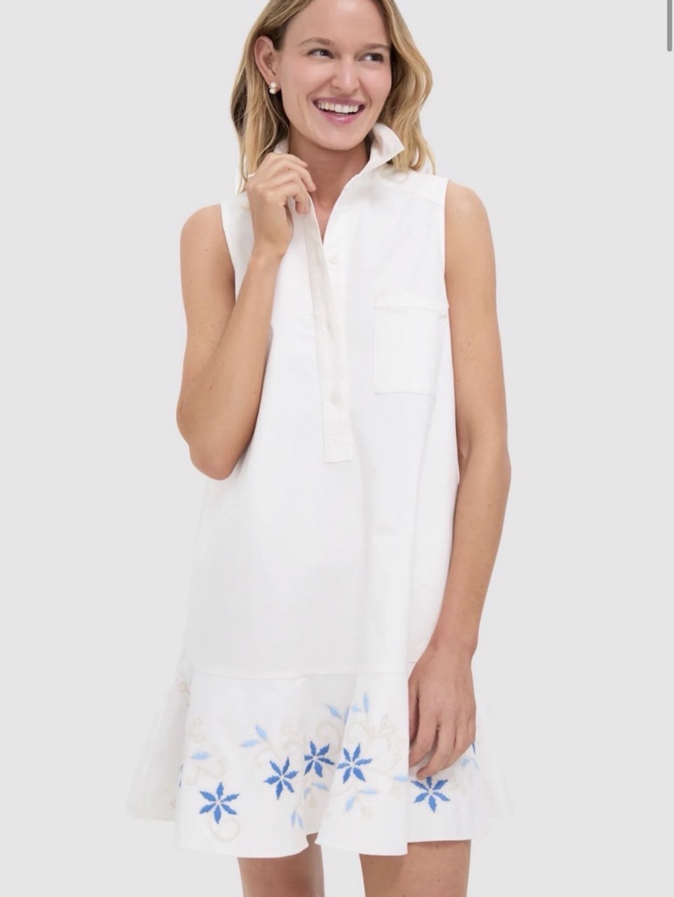 White Embroidery Sleeveless Callahan Dress
