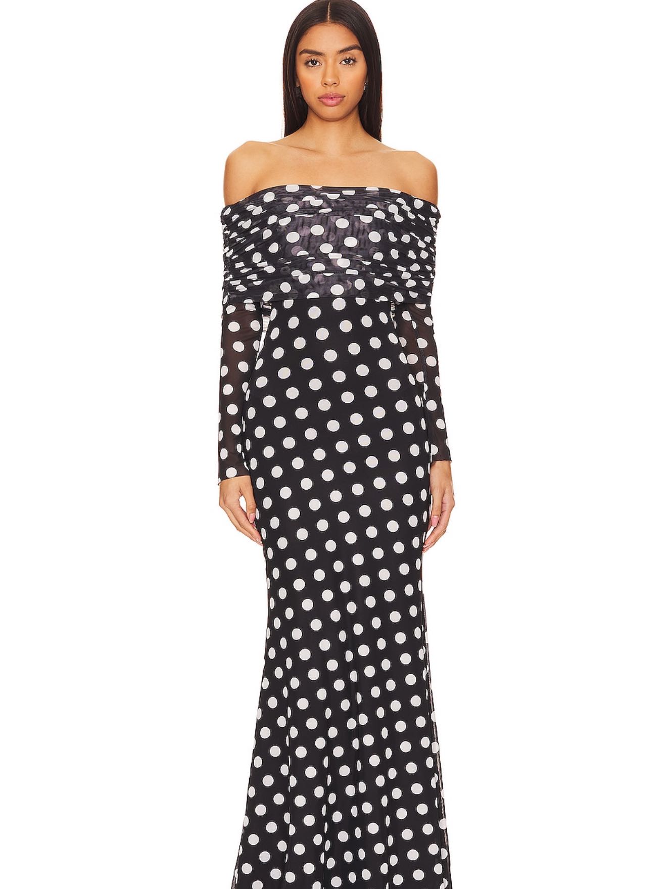 AFRM off shoulder black & white dress